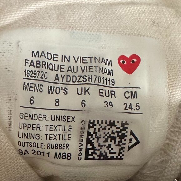 Converse x COMME des GARCONS PLAY Chuck 70 Hi Top 'Multi Heart, size W8/M6 - Picture 11 of 13